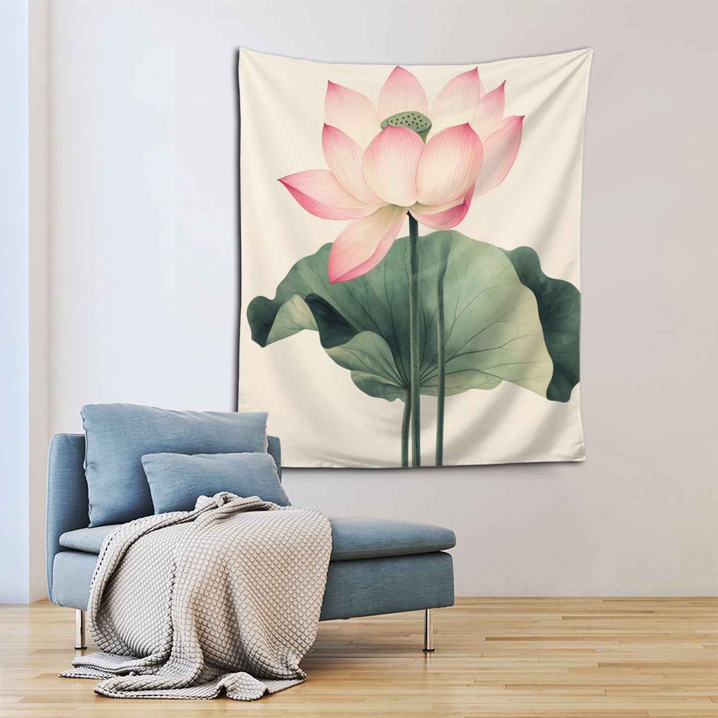 Elegant Pink Lotus Wall Tapestry - 60x51 Inches, Refreshing and Artistic Home Decoration