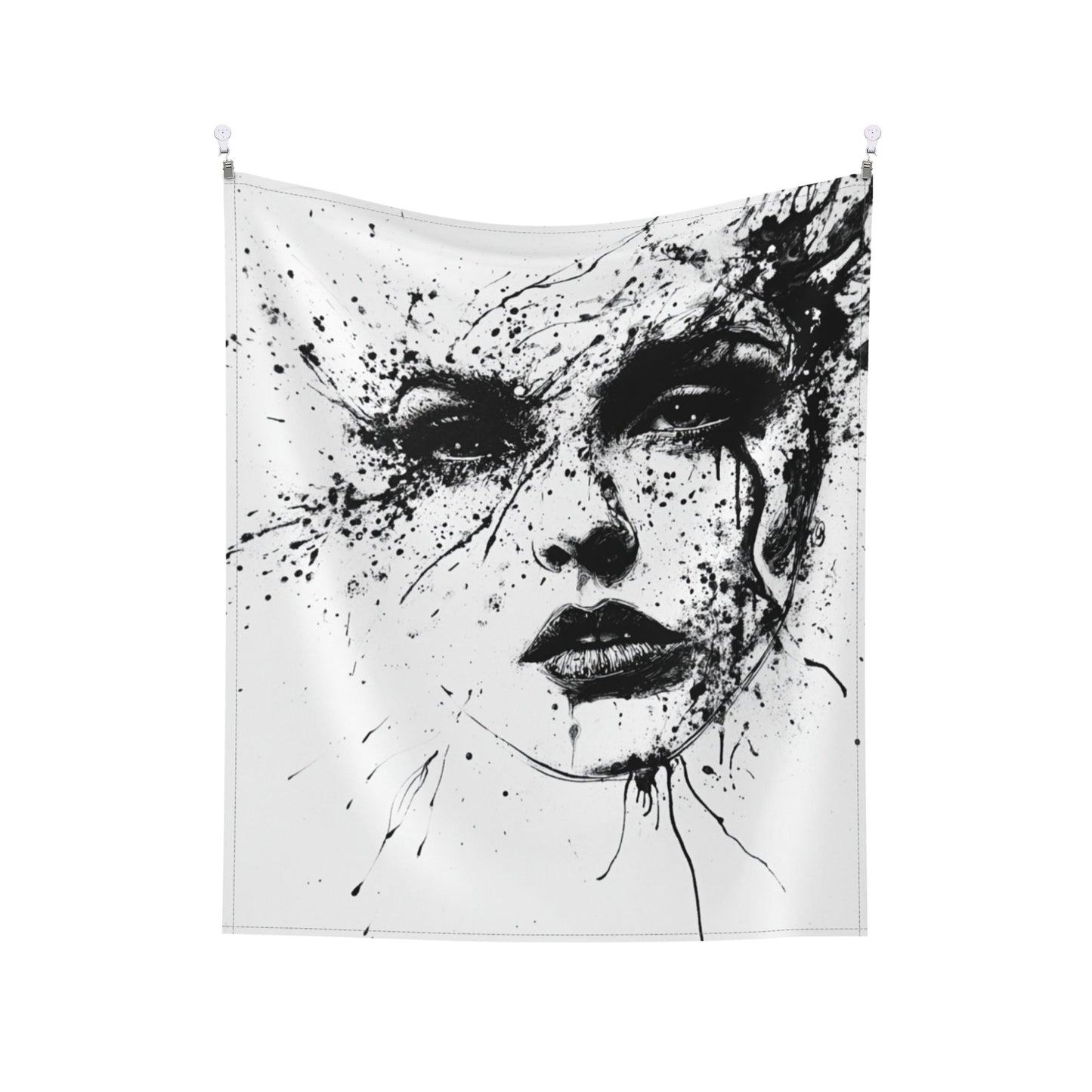 Abstract Face Art Wall Tapestry - 60x51 Inches, Black and White Minimalist Home Decoration