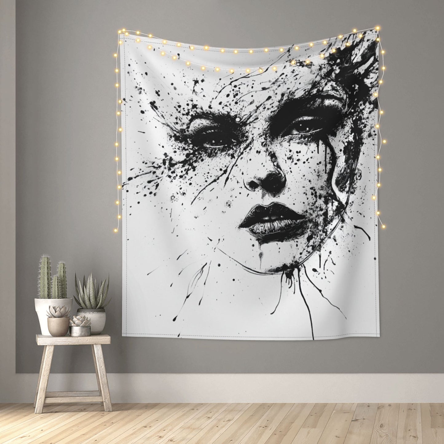 Abstract Face Art Wall Tapestry - 60x51 Inches, Black and White Minimalist Home Decoration