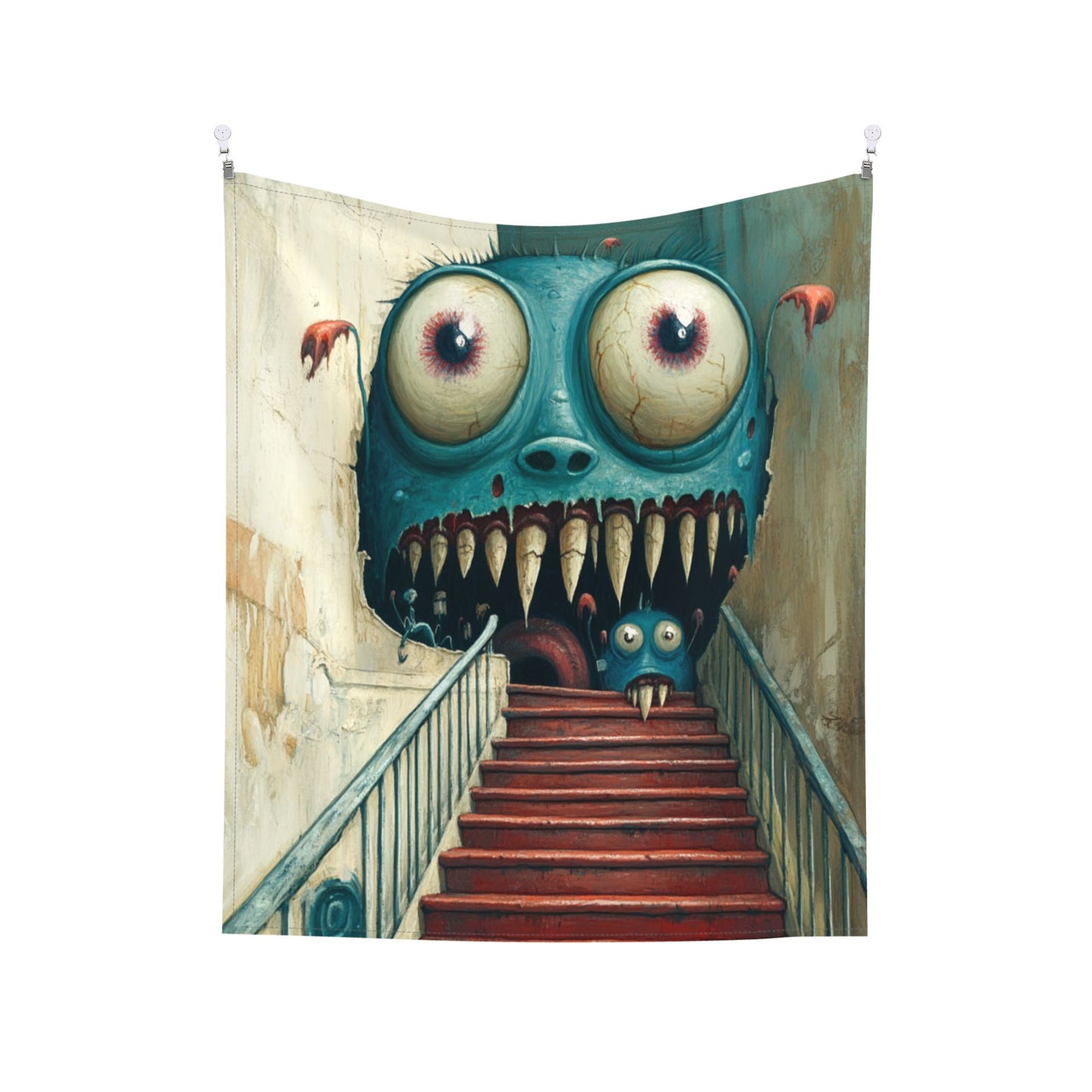 Horror Monster Staircase Wall Tapestry - 60x51 Inches, Unique and Creative Home Decoration