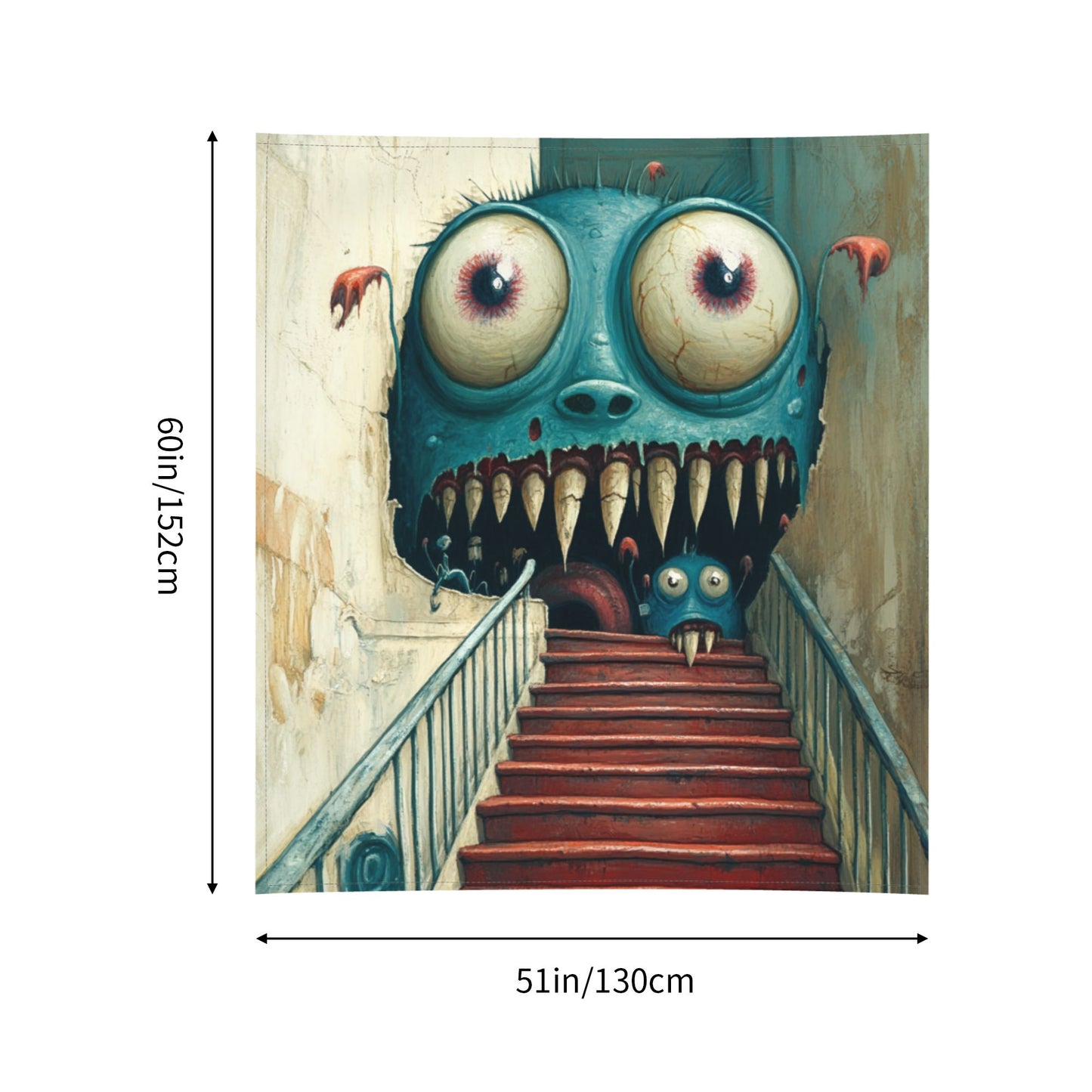 Horror Monster Staircase Wall Tapestry - 60x51 Inches, Unique and Creative Home Decoration