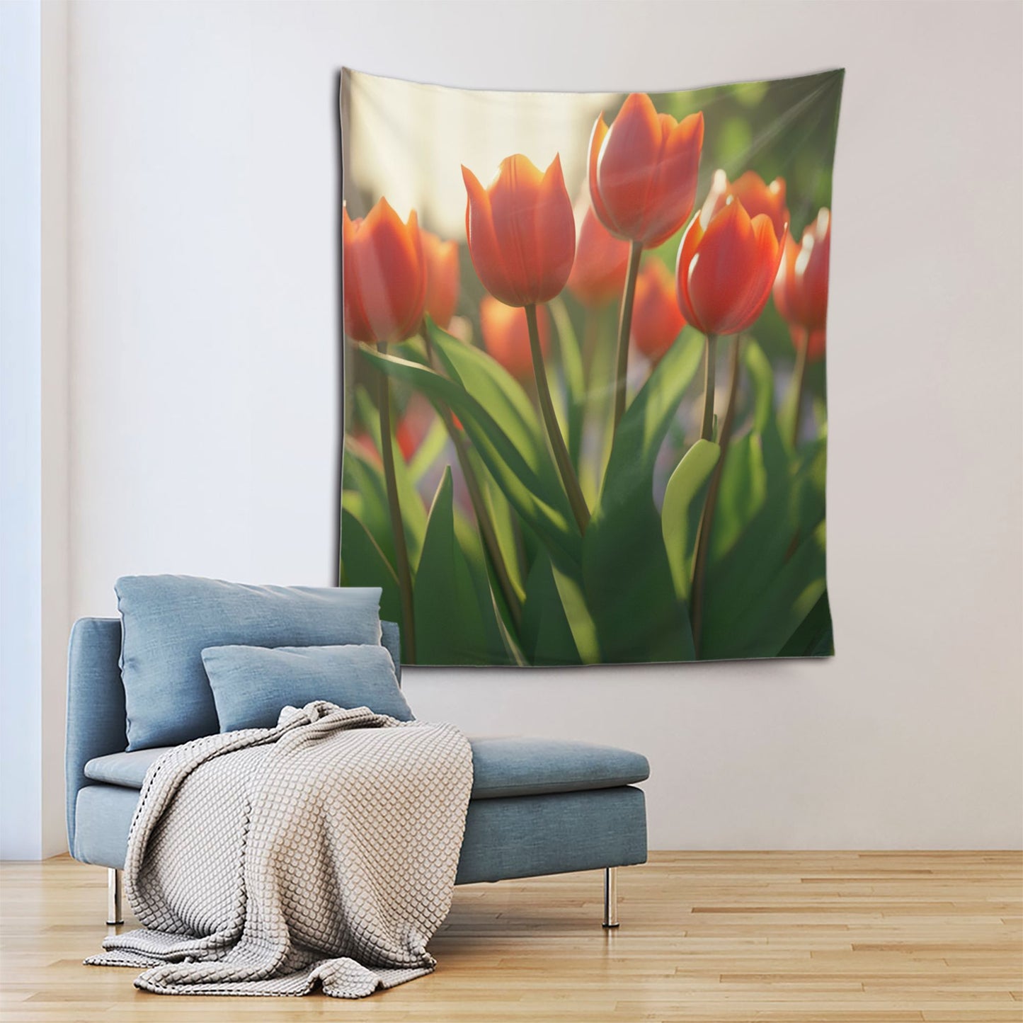 Sunlit Tulip Wall Tapestry - 60x51 Inches, Romantic and Nature-Inspired Home Decor