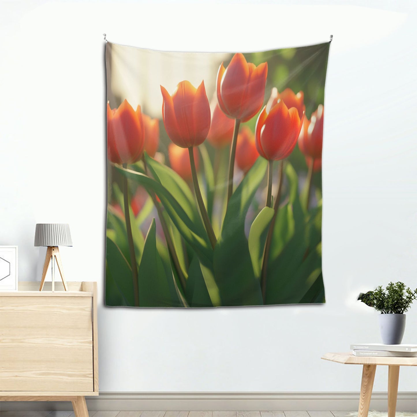 Sunlit Tulip Wall Tapestry - 60x51 Inches, Romantic and Nature-Inspired Home Decor