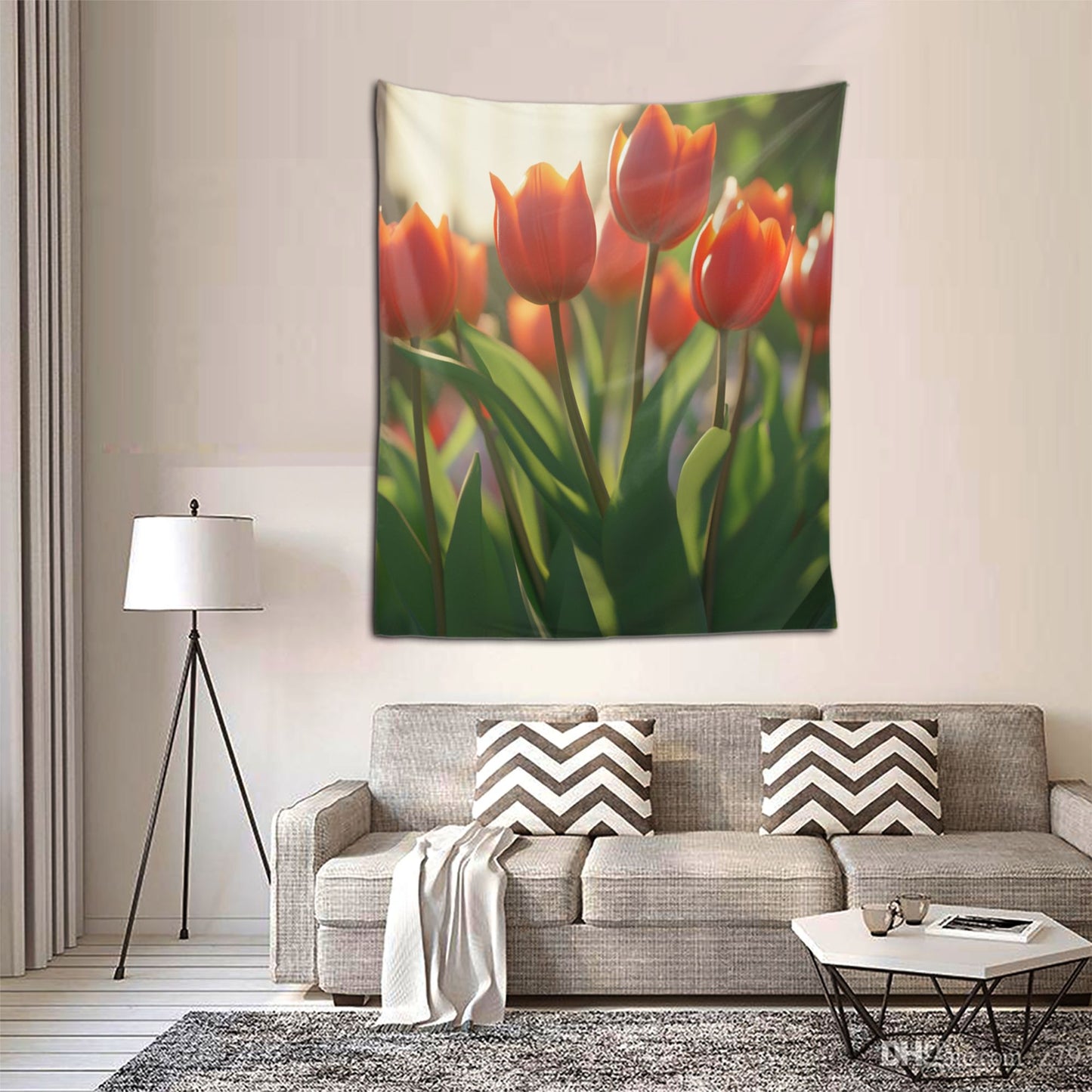 Sunlit Tulip Wall Tapestry - 60x51 Inches, Romantic and Nature-Inspired Home Decor