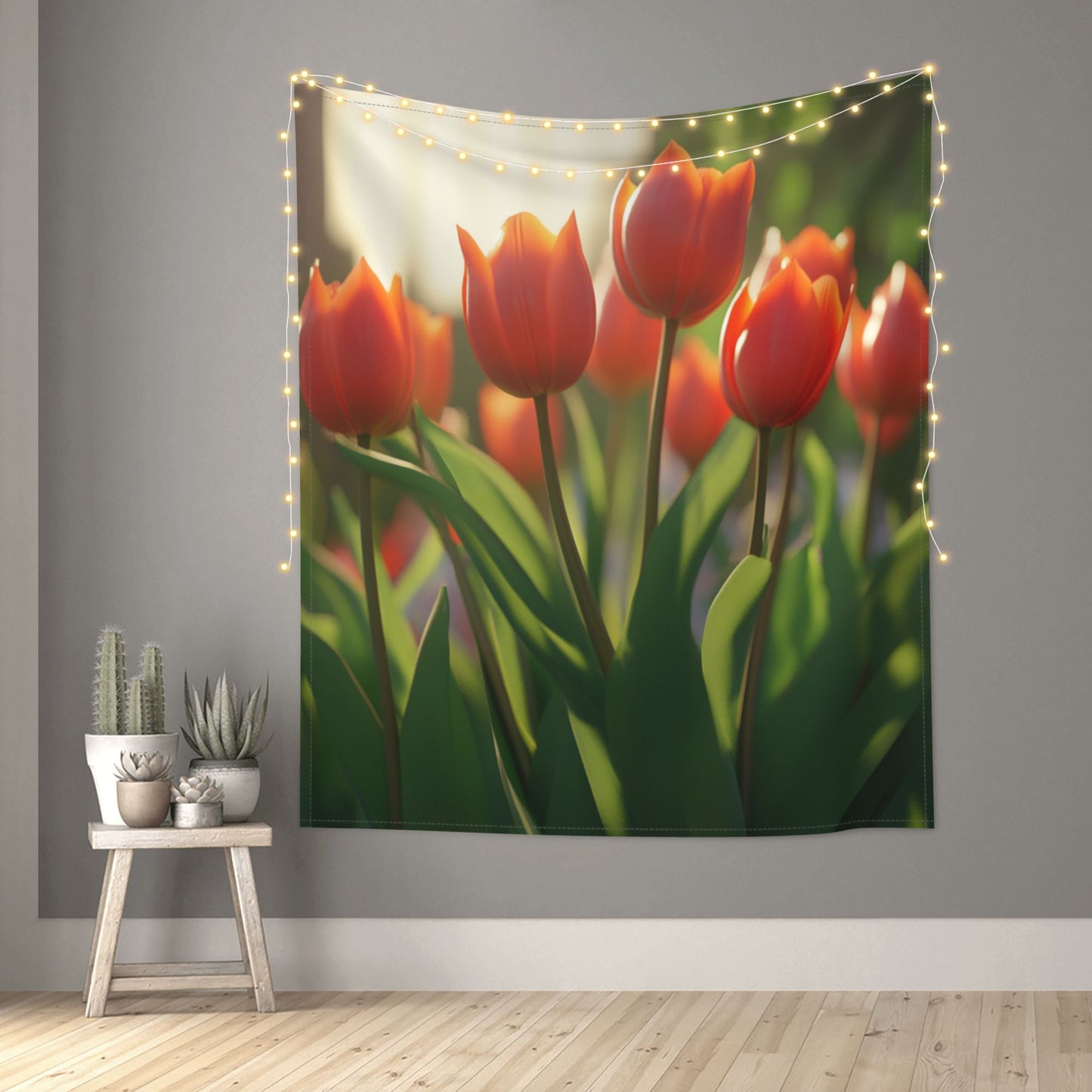 Sunlit Tulip Wall Tapestry - 60x51 Inches, Romantic and Nature-Inspired Home Decor