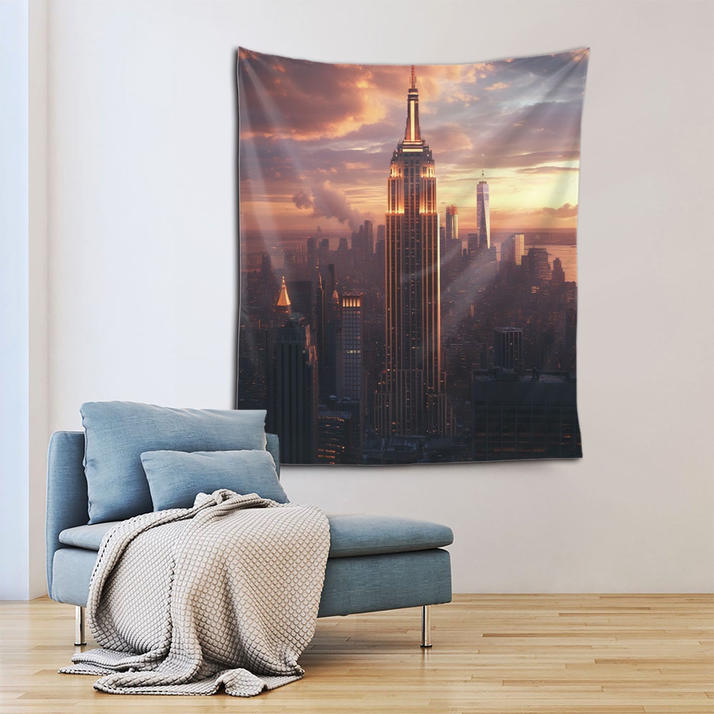 Empire State Building Sunset Wall Tapestry - 60x51 Inches, Urban Style Home Decor