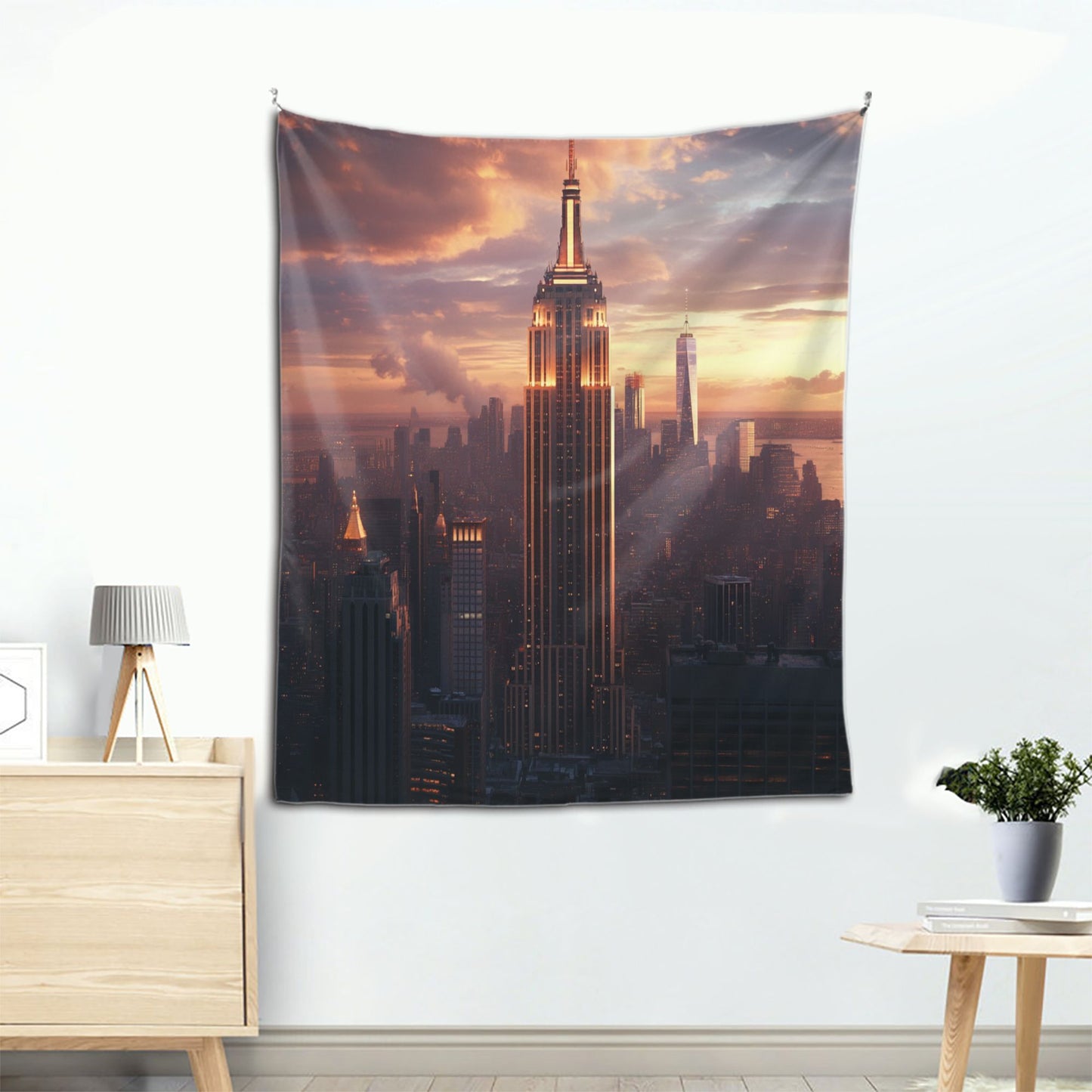 Empire State Building Sunset Wall Tapestry - 60x51 Inches, Urban Style Home Decor