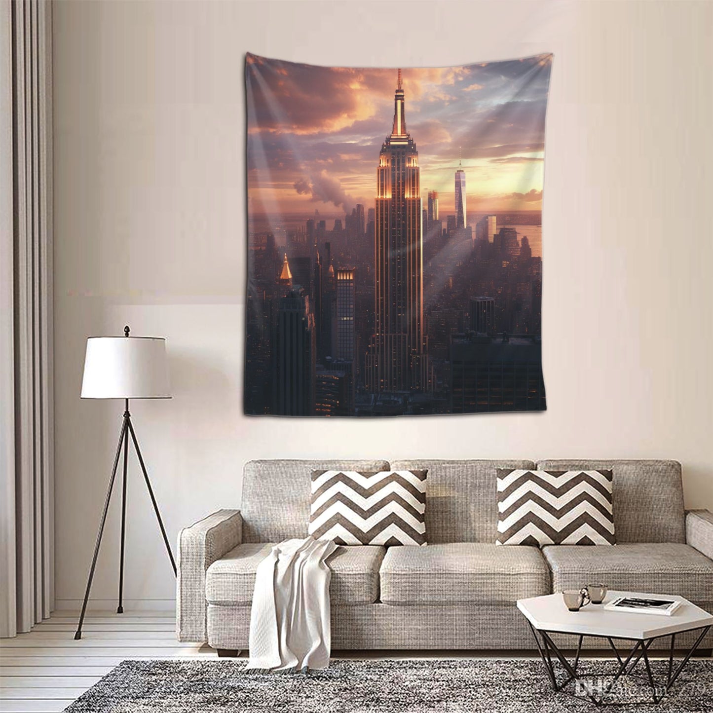 Empire State Building Sunset Wall Tapestry - 60x51 Inches, Urban Style Home Decor