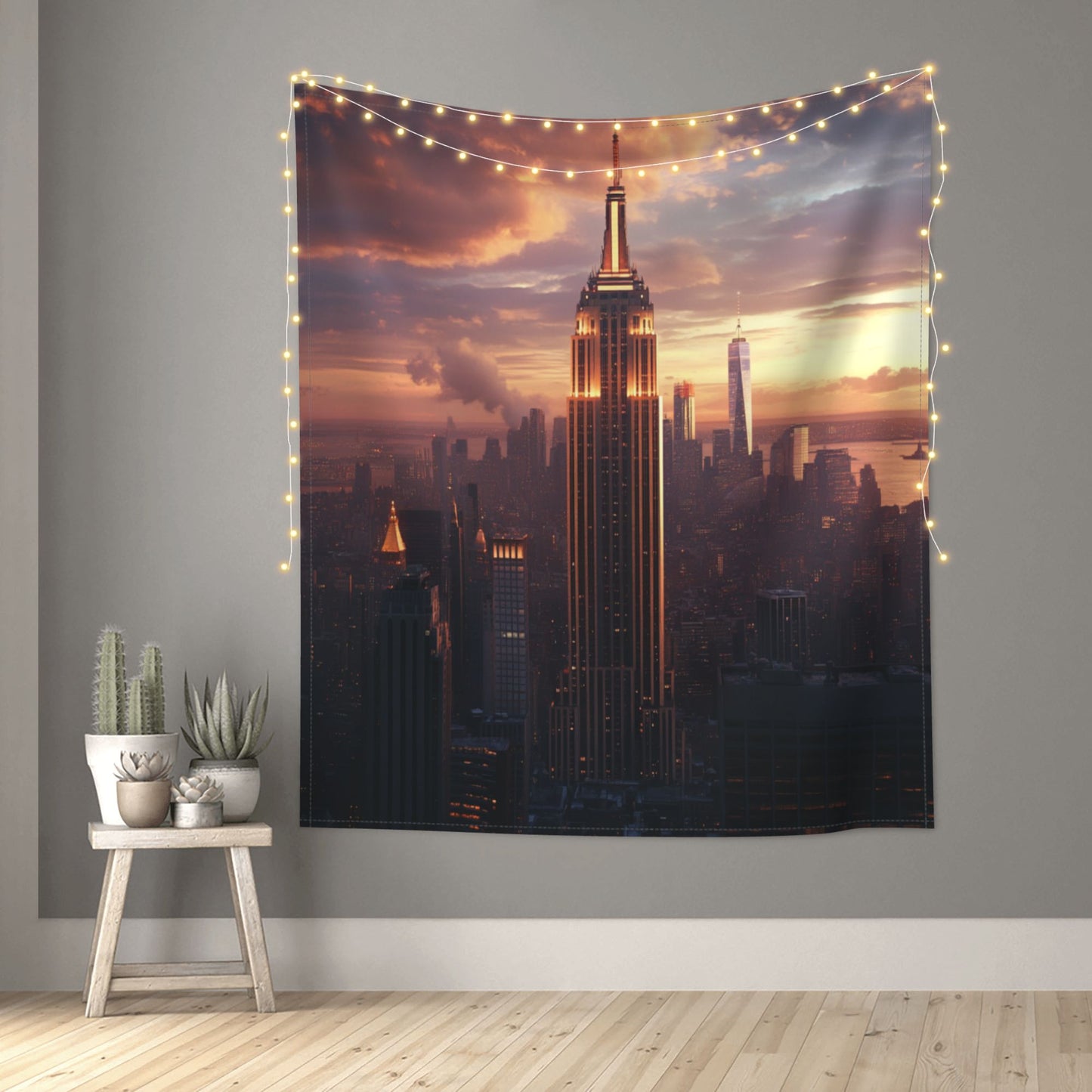 Empire State Building Sunset Wall Tapestry - 60x51 Inches, Urban Style Home Decor