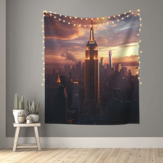 Empire State Building Sunset Wall Tapestry - 60x51 Inches, Urban Style Home Decor